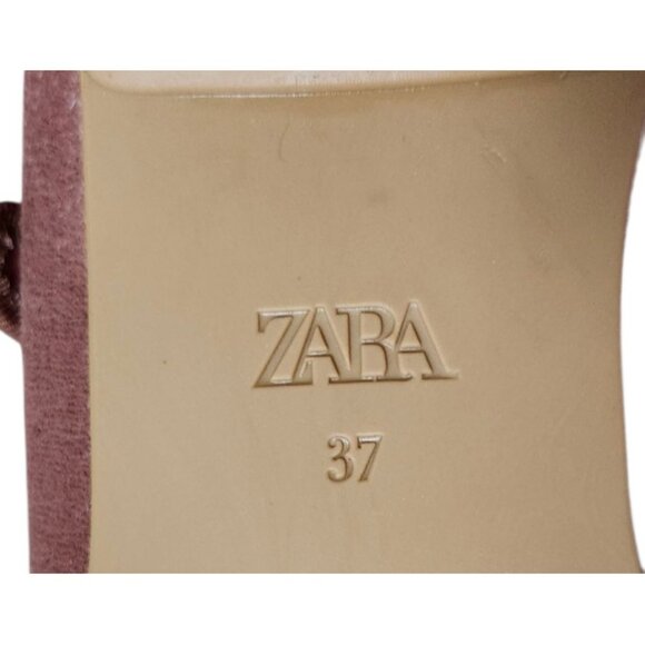 Zara Shoes Women's Size 37 Blush pink  Velvet Mary Jane Flats Square Toe Ballet - Picture 10 of 11